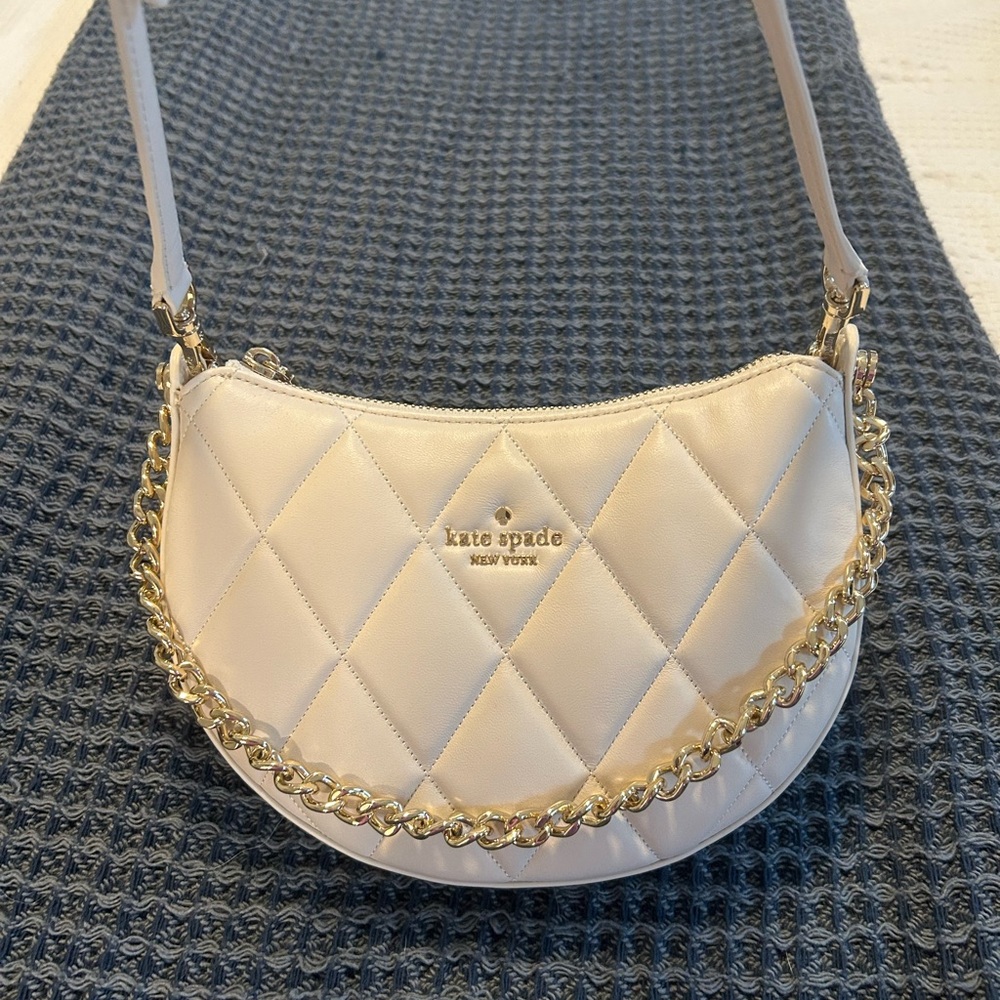 Kate Spade Ivory Quilted Shoulder Bag with Gold Chain